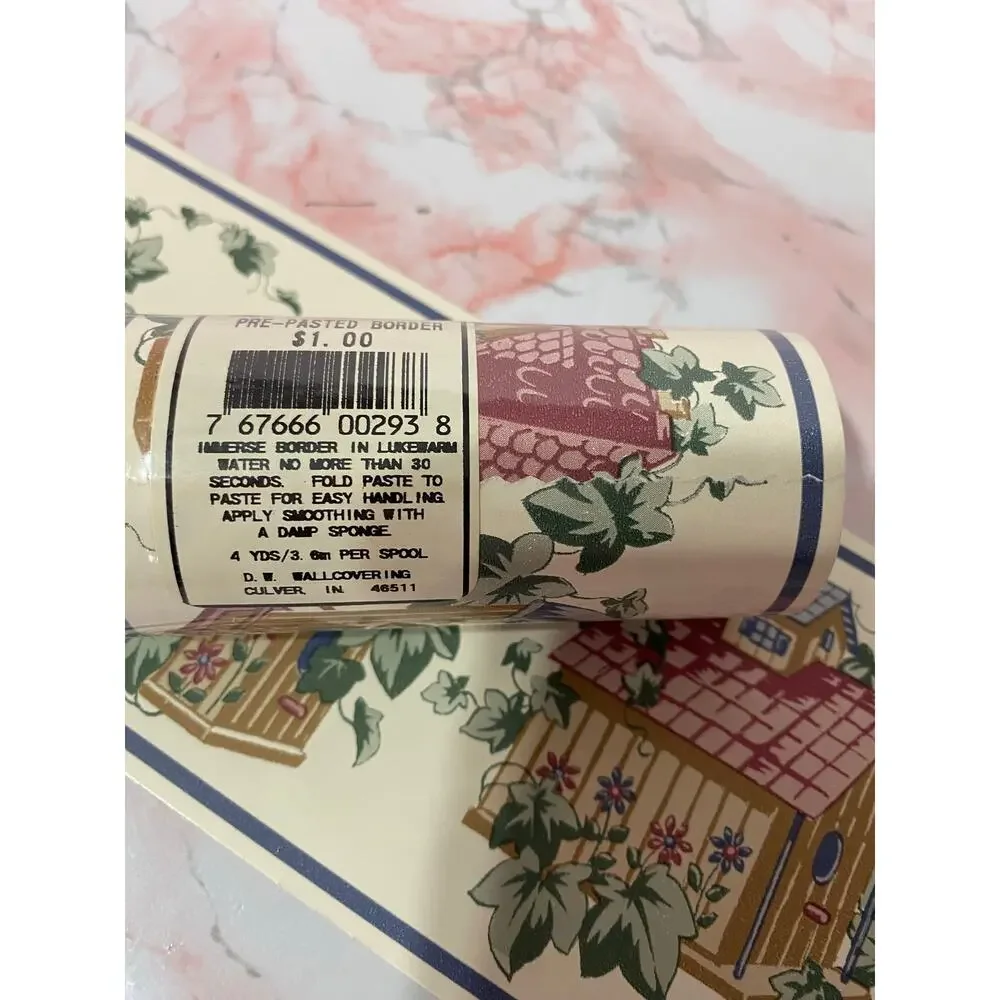 VINTAGE Victorian Ivy Birdhouse Wallpaper Border NOS 3.5 wide x 4 yards x2 ROLLS